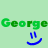 A static contact sheet of two identical animated frames showing green text "George" with blue smiley faces on a light green background.