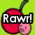 Pixelated cherry-themed animation with text overlays on a bright green background, showing sequential text changes.