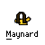 Pixelated icon of a yellow and brown figure with long hair, holding a white object, under the text 'Maynard' on gray background.