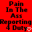 Red background with black pixelated text reading 'Pain In The Ass Reporting 4 Duty' and a white pixelated heart symbol at bottom right.