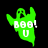 Green ghost-shaped icon with 'BOO! U' text, displaying two color variations against black background.