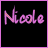 A 2x2 contact sheet of three animated frames showing the name 'Nicole' in pink text with a yellow star appearing and disappearing across frames on black backgrounds, bordered by purple outlines.