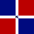 A static square icon divided into four equal quadrants by white crossbars, with blue in top-left and bottom-right quadrants, red in top-right and bottom-left quadrants, and a small black-and-blue pixel cluster at the center intersection.