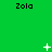 Green background with repeated 'Zola' text and white pixelated symbols including plus signs, stars, and dots in a pattern