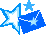 Pixelated blue and white star-shaped icons with varying star sizes and positions on a gray background.