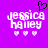 Pixelated text 'jessica halle' with three hearts below on purple background, one version has a black heart above the name.