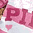 Animated contact sheet showing 10 frames of a pink-themed buddy icon with repeating text and heart symbols cycling through solid and outline states.