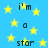 Blue background with yellow stars and repeated text 'i'm a star i'm a' in dark blue pixelated font.