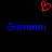 Red pixelated heart symbol above two blue 'Giovanni' text instances on black background.