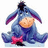 Pixelated blue donkey with pink bow sits against white background, text reads 'i need... a... hug.' on bright blue field.