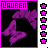 Animated purple butterfly icon with pink border and 'LAUREN' text, cycling through four distinct wing positions against black background.