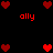 Pixelated red hearts and 'ally' text on black background with animated heart arrangement changes.