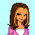 Pixel art contact sheet showing multiple views of a female character in pink and white clothing with 'Class of 08' text on light blue background