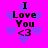 A static image with a bright pink background and purple heart shapes, displaying the text "I Love You <3" in black pixelated font.