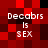 A pixelated red and black displays four identical text blocks reading "Decabrs is SEX" in white pixelated font