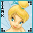 Pixelated animated contact sheet of Tinker Bell character with changing facial expressions across five frames, featuring yellow hair in a bun, blue eyes, and light blue background with subtle wing patterns.