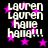 Black background with repeated white text 'lauren lauren halle halle!!!' and pink stars, animated with star movement.