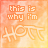 Two side-by-side pixelated display text 'this is why i'm' above a stylized 'HOT' with orange and red color shifts