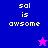 Pixelated text 'sal is awsome' on blue and purple backgrounds with a pink star in the top-right corner.