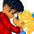 Pixelated cartoon of a couple kissing with red text reading "I love you always forever" on gray background.