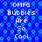 Blue background with repeating light blue bubble patterns and white text reading 'OMFG Bubbles Are So Cool' in pixelated font.