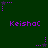 Purple pixelated text 'KeishoC' repeated across dark green background with purple star-shaped icons and dotted lines in corners.