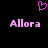 Pixelated pink heart symbol above two instances of the text 'Allora' on a black background.