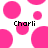 Pixelated pink circles float on white background with two instances of the text 'Charli' in black pixel font.
