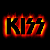 Five identical fiery 'Kiss' text icons arranged in two on a black background, with the rightmost bottom position empty