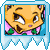 identical cartoon cat faces with orange fur, pink background, and blue icy border showing subtle animation changes