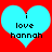 Two identical light blue hearts on a red background with black pixelated text reading "i love hannah" inside each heart.