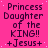 A static image with a bright pink background displays repeated text in dark purple, reading "Princess Daughter of the KING!! +Jesus+" arranged in four