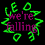Four distinct green and purple pixelated text arrangements on black background with animated green border elements.