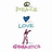 Pixelated vertical stack of four distinct elements: a green circular object, blue heart shape, light blue text reading 'LOVE', and pink figure with arms raised.