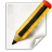 A pixelated pencil icon with yellow body, black stripe, red eraser, and black tip on white background with folded corner.