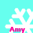 White snowflake with pink 'Amy' text on cyan background, showing four distinct pixelated states.