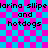 Pixelated text on a blue and pink checkered background with visible lines