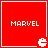 Four red square each display "MARVEL" text with a white pixelated Pac-Man icon at the bottom-right corner