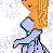 Animated contact sheet showing a blonde cartoon character in three frames with changing pose and text, wearing a light blue dress with red accents on the sleeves.