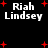 Black background with white text 'Riah Lindsey' and red plus signs scattered across the image.