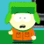 A 6-frame animated contact sheet of a South Park character in an orange jacket and green hat with varying facial expressions against a blue-green background.