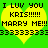 Pixelated yellow heart on green background with black text reading 'I LUV YOU KRIS!!!!!! MARRY ME!!!' and repeated '3333333333' below.