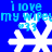 Blue background with white snowflake icons and light blue text reading "i love my wiper" repeated four times, each accompanied by a small *33 symbol.