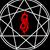 Static pixel art icon featuring a red musical symbol inside a silver geometric cage-like structure on black background.