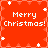 Red square icon with white pixelated text "Merry Christmas!" repeated four times in a , scattered white star shapes, and a subtle red patterned border
