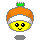 Pixelated cartoon character with orange and white hat, green crown-like top, yellow face, black eyes, smiling mouth; four variations show different eye shapes and gray elements above/below.
