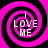 Four identical pink and black spiral patterns arranged in a , each containing the text "I LOVE ME" in white pixelated letters