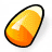 Pixelated candy corn icon with black outline, yellow-orange gradient body, and white tip on a plain background.