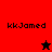 A split-screen animated icon with red and dark red sections displaying 'kkJamed' text and a star symbol that changes color.