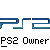 Pixelated blue PS2 logo above black and white text reading 'PS2 Owner' on a gray background.
